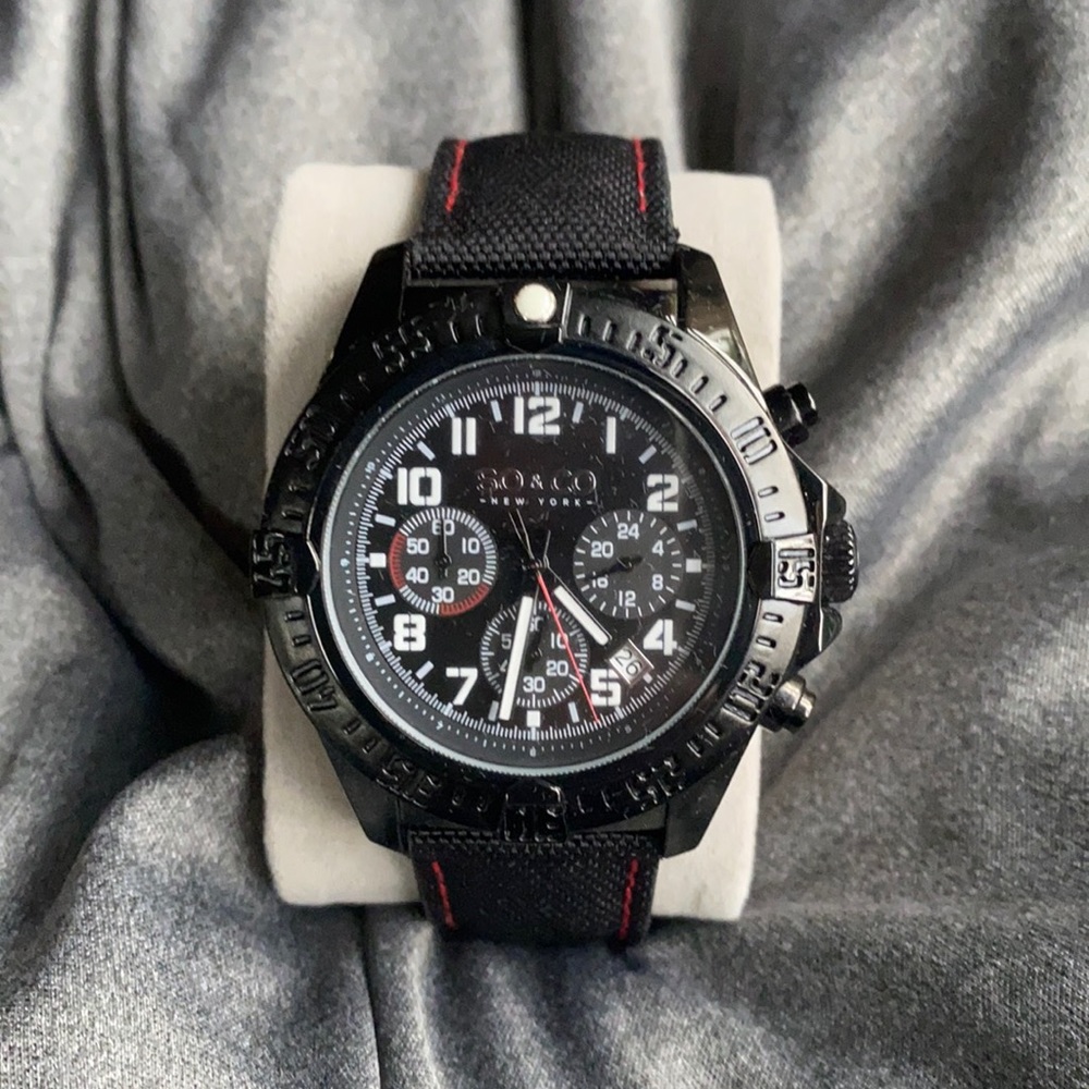 So & Co black chronograph watch